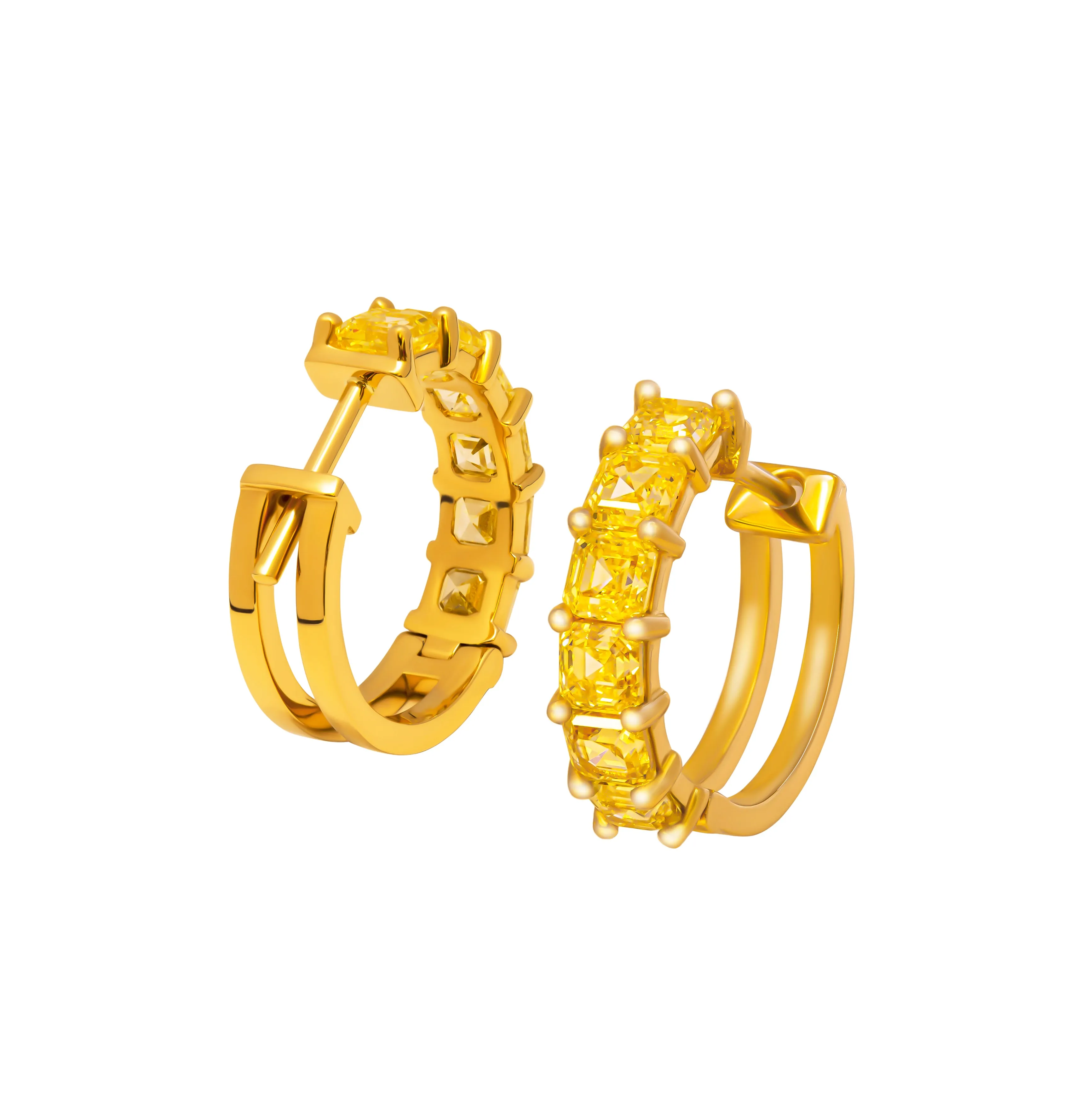 Diamond Hoop Earrings with Fancy Yellow Asscher Cuts