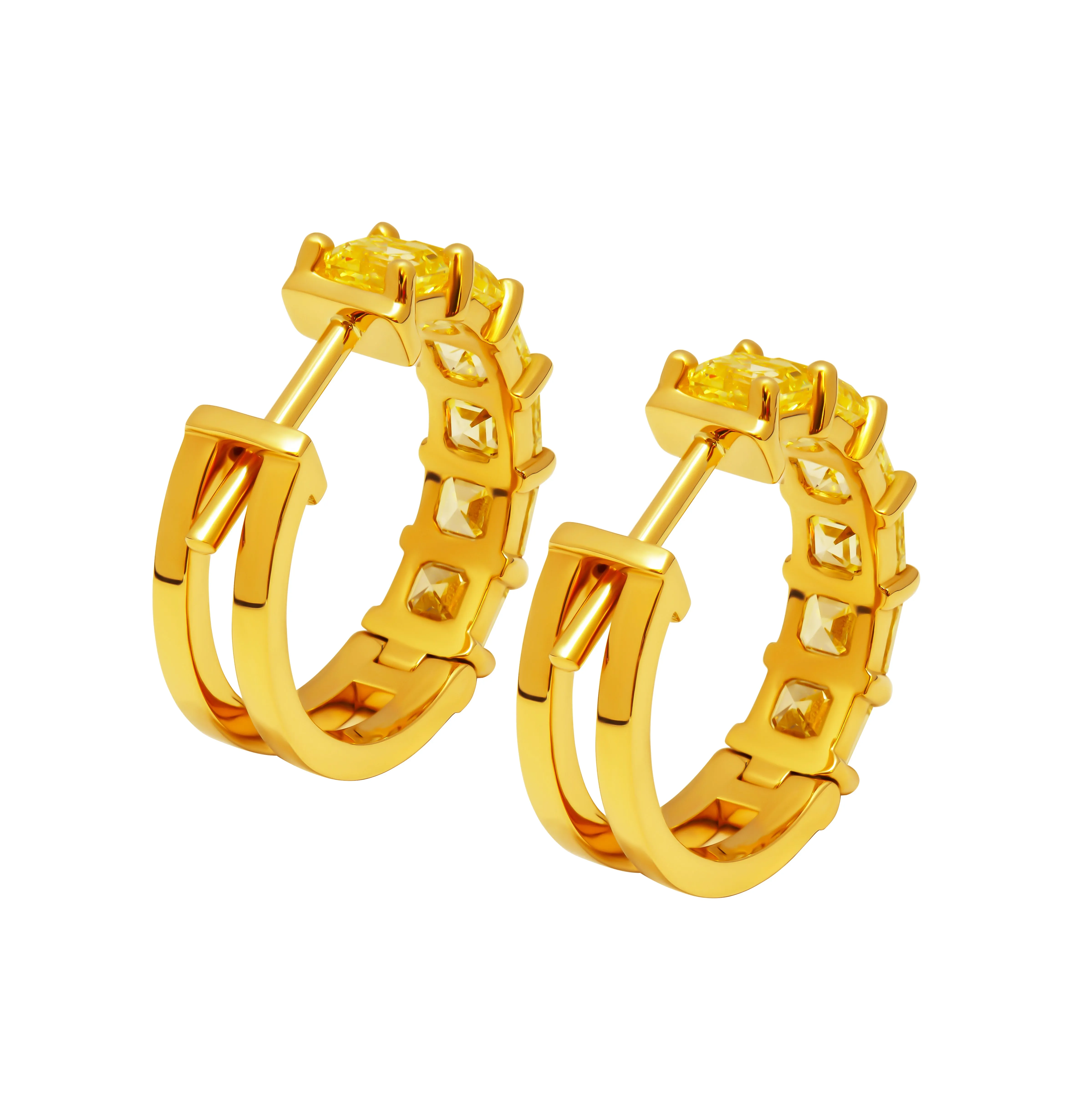 Diamond Hoop Earrings with Fancy Yellow Asscher Cuts