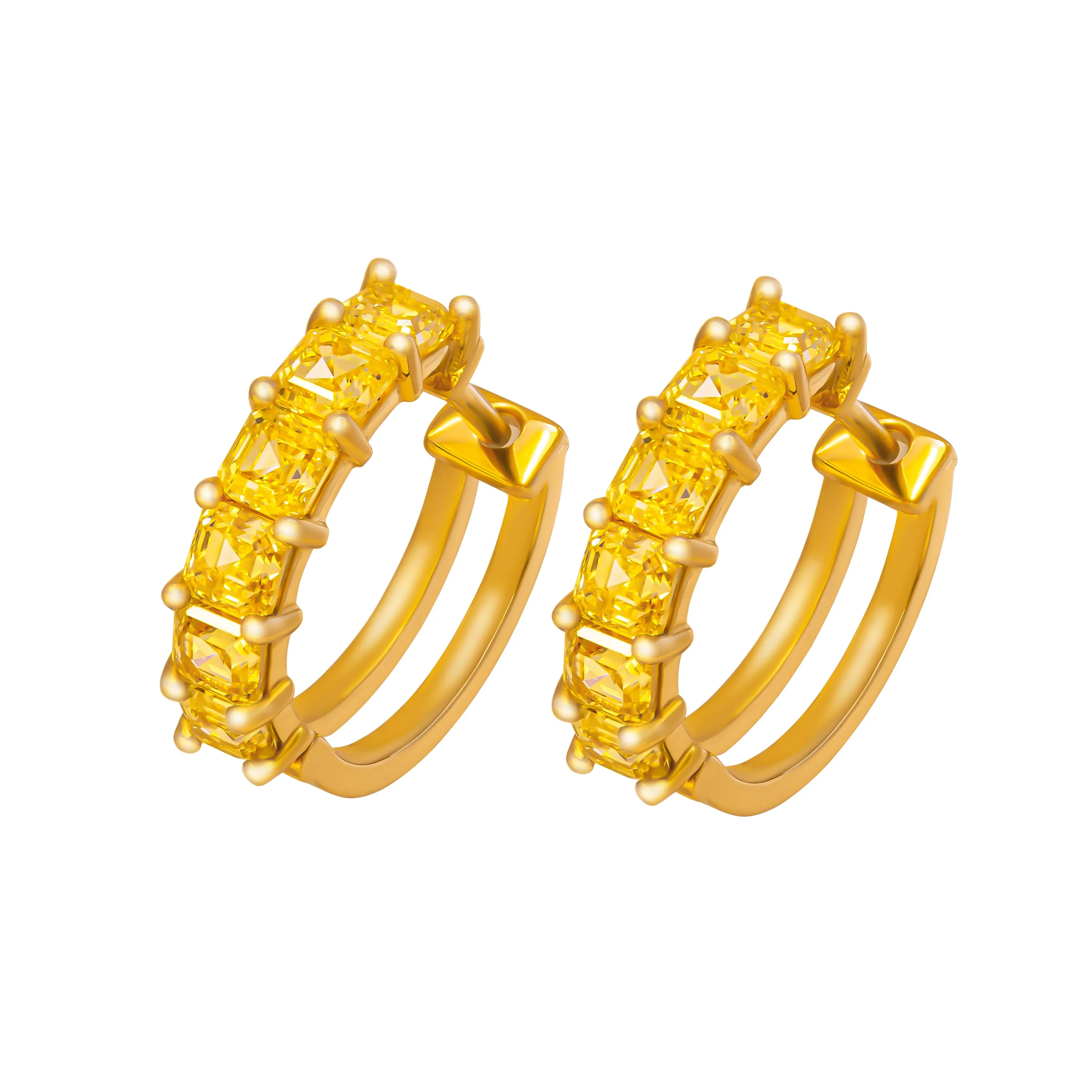 Diamond Hoop Earrings with Fancy Yellow Asscher Cuts