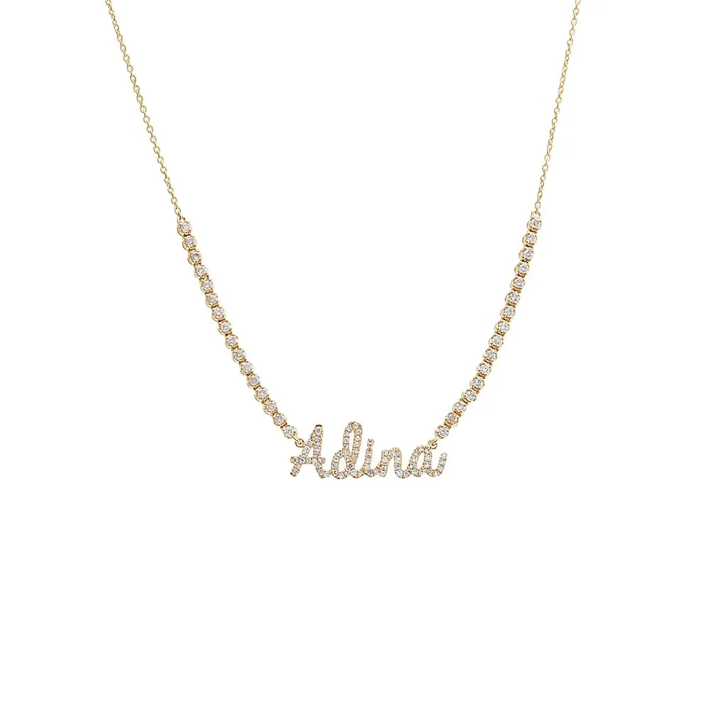 Diamond Name Half Tennis Necklace 14K