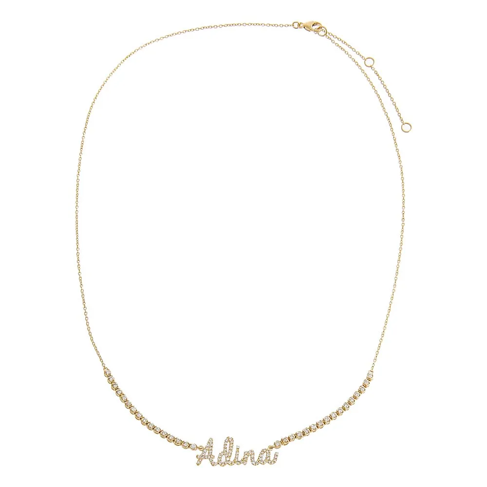 Diamond Name Half Tennis Necklace 14K