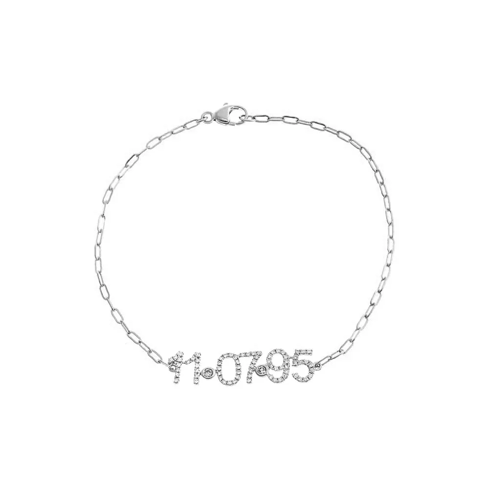 Diamond Pave Date Nameplate Paperclip Bracelet 14K