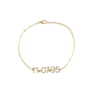 Diamond Pave Date Nameplate Paperclip Bracelet 14K