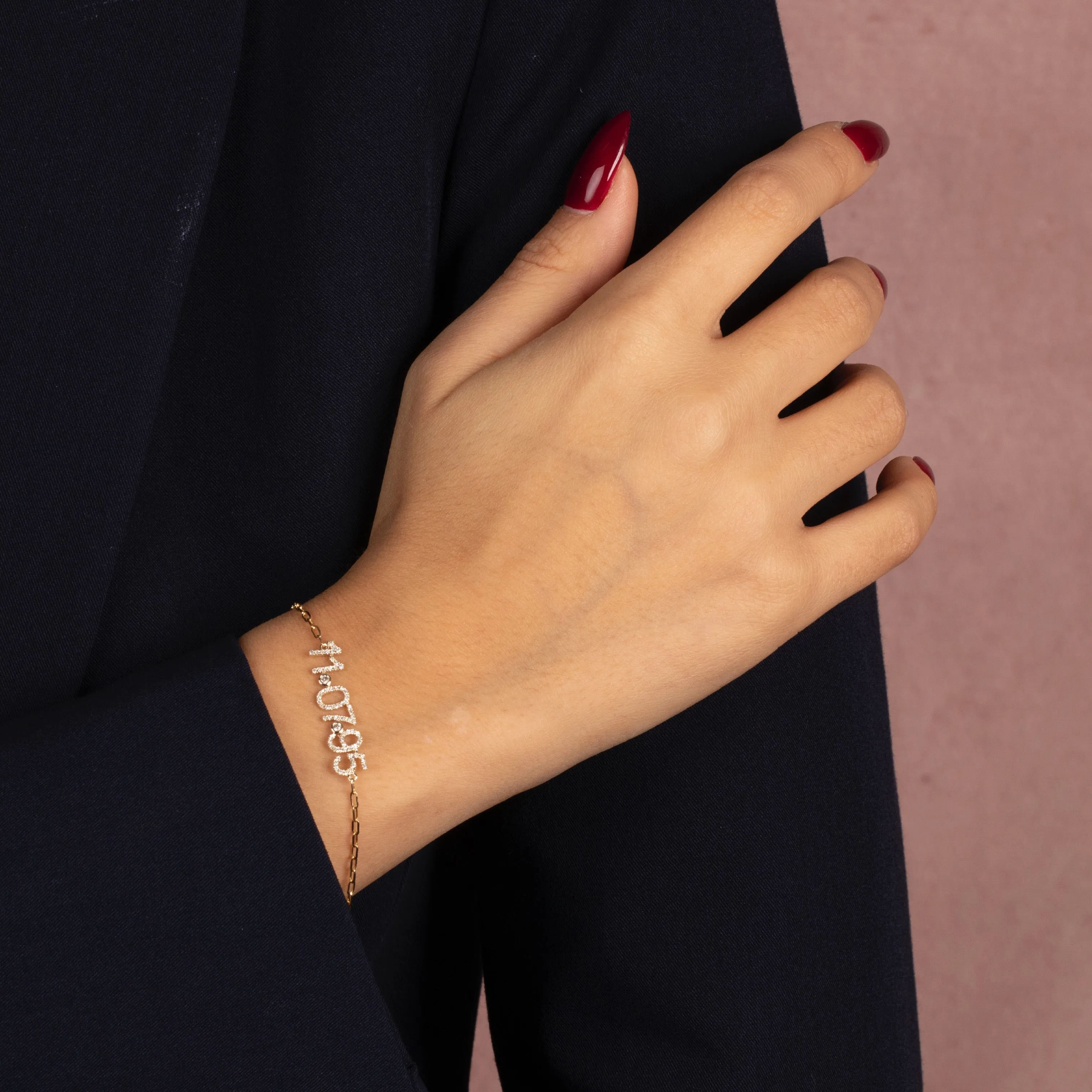 Diamond Pave Date Nameplate Paperclip Bracelet 14K