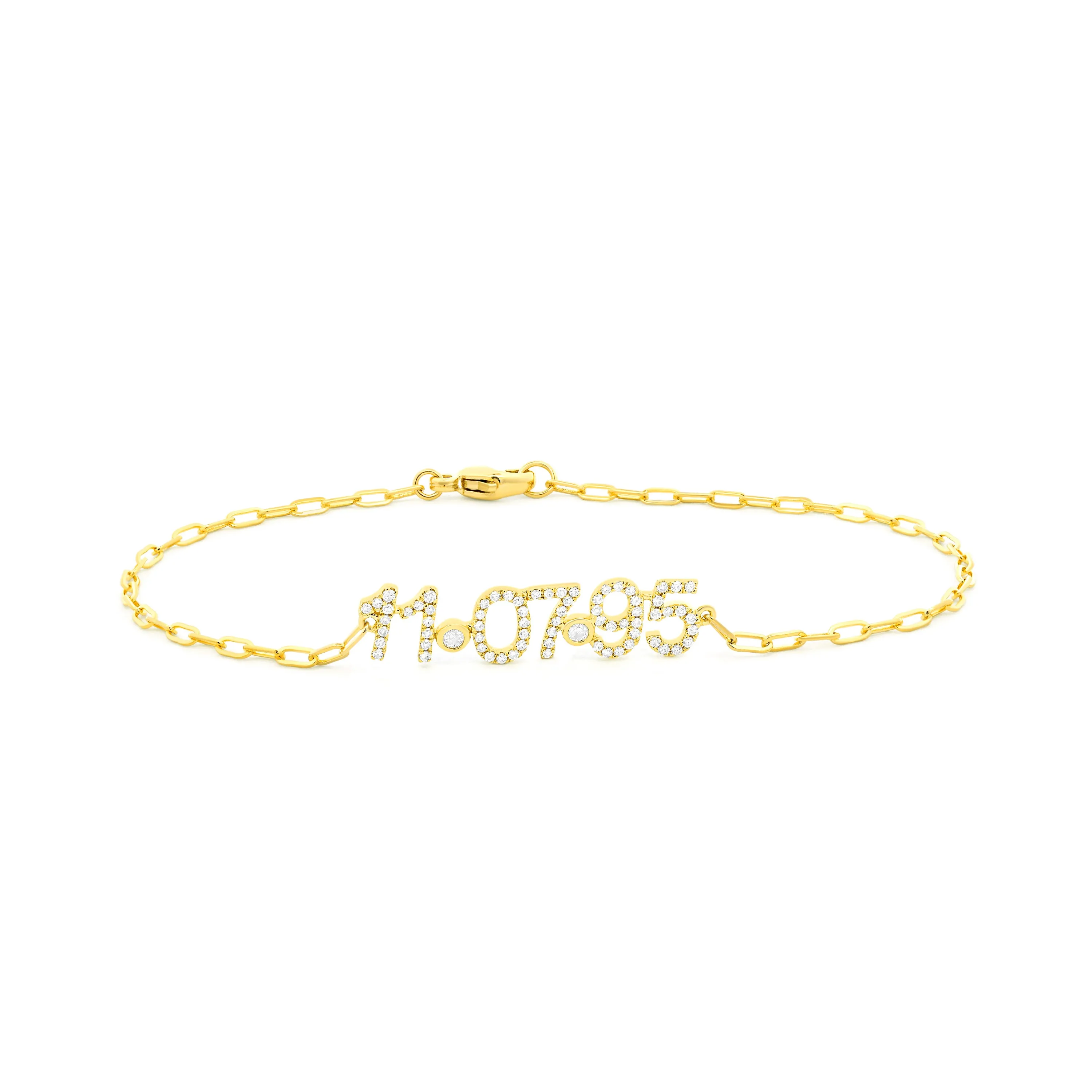 Diamond Pave Date Nameplate Paperclip Bracelet 14K