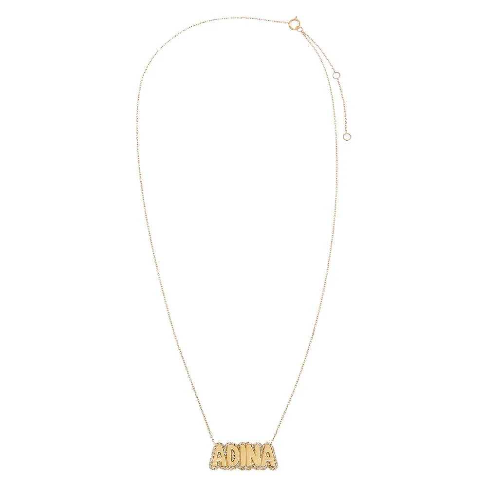 Diamond Pave Outlined Bubble Nameplate Necklace 14K