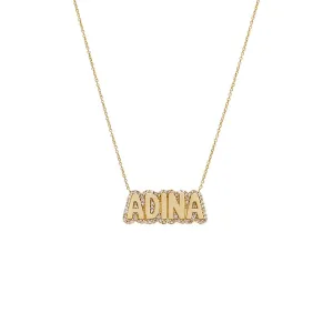 Diamond Pave Outlined Bubble Nameplate Necklace 14K