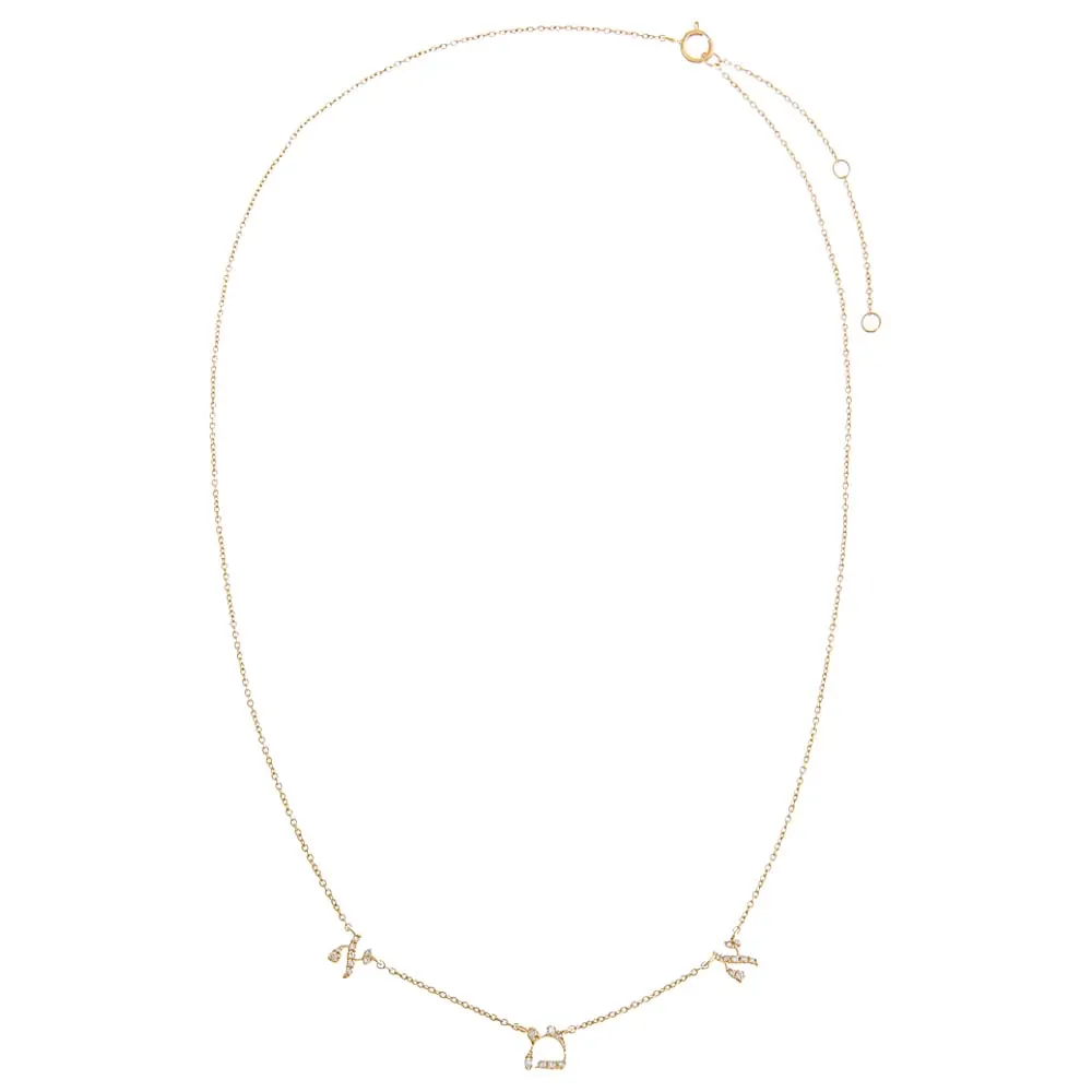 Diamond Pave Scattered Hebrew 'Mom' Necklace 14K