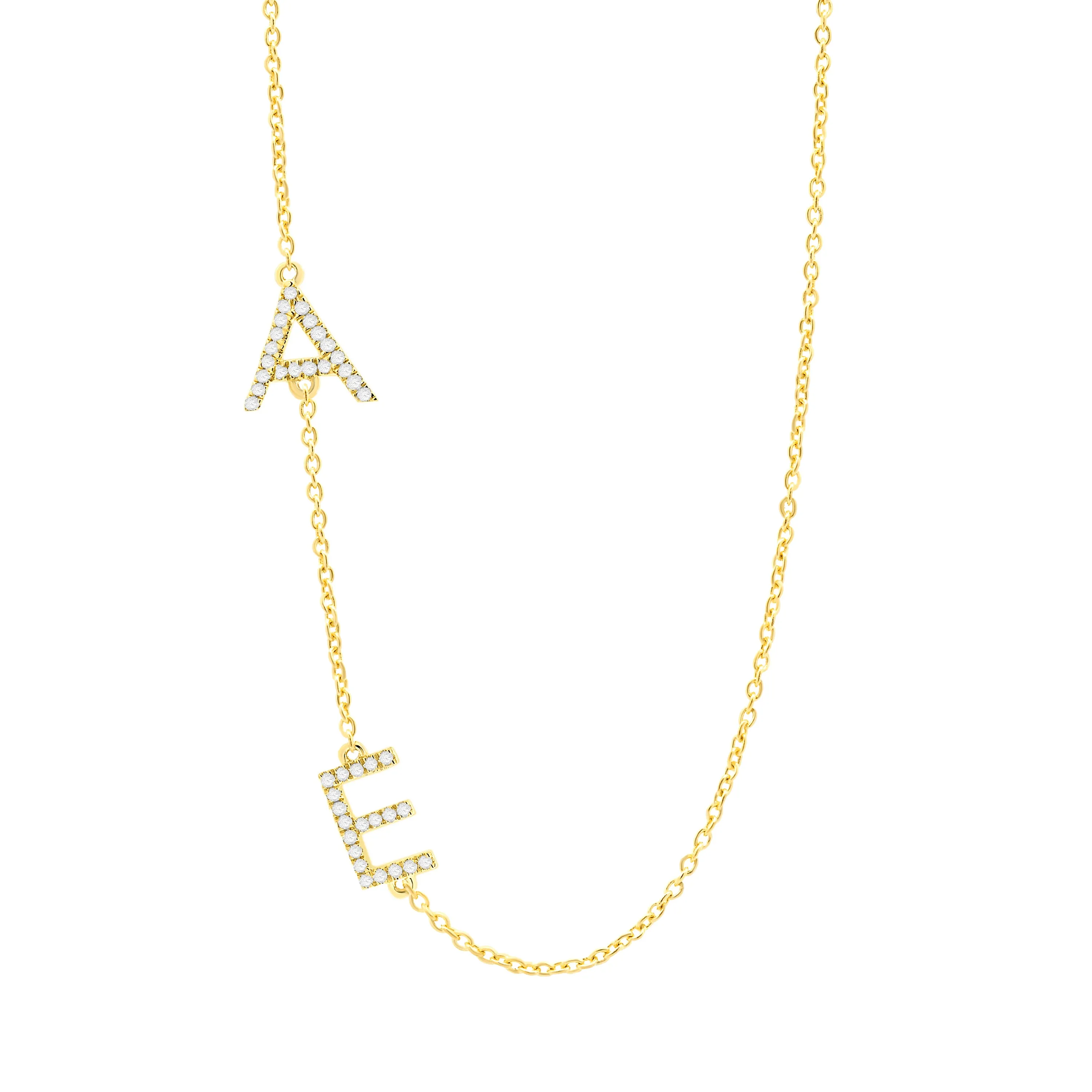 Diamond Pave Sideway Double Initial Necklace 14K