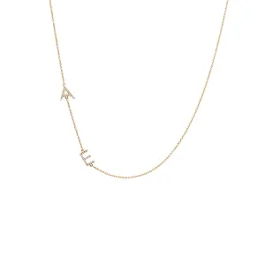 Diamond Pave Sideway Double Initial Necklace 14K