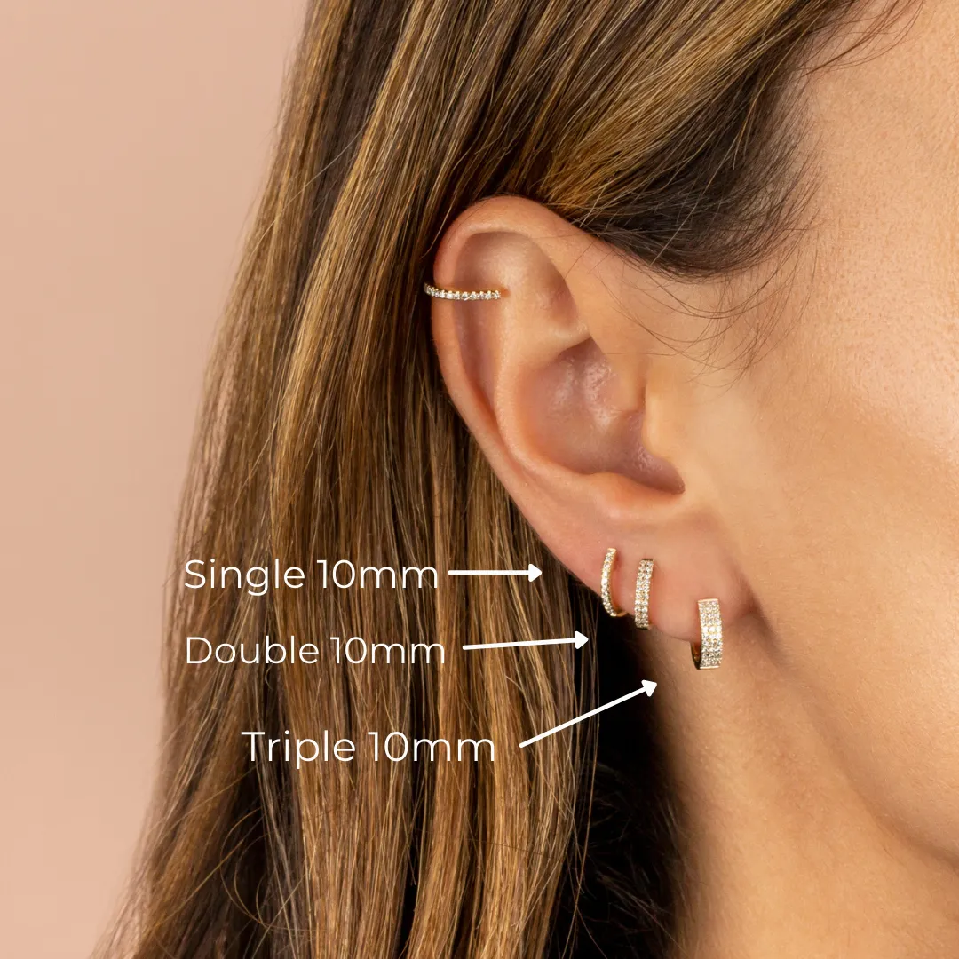 Diamond Triple Row Huggie Earring 14K