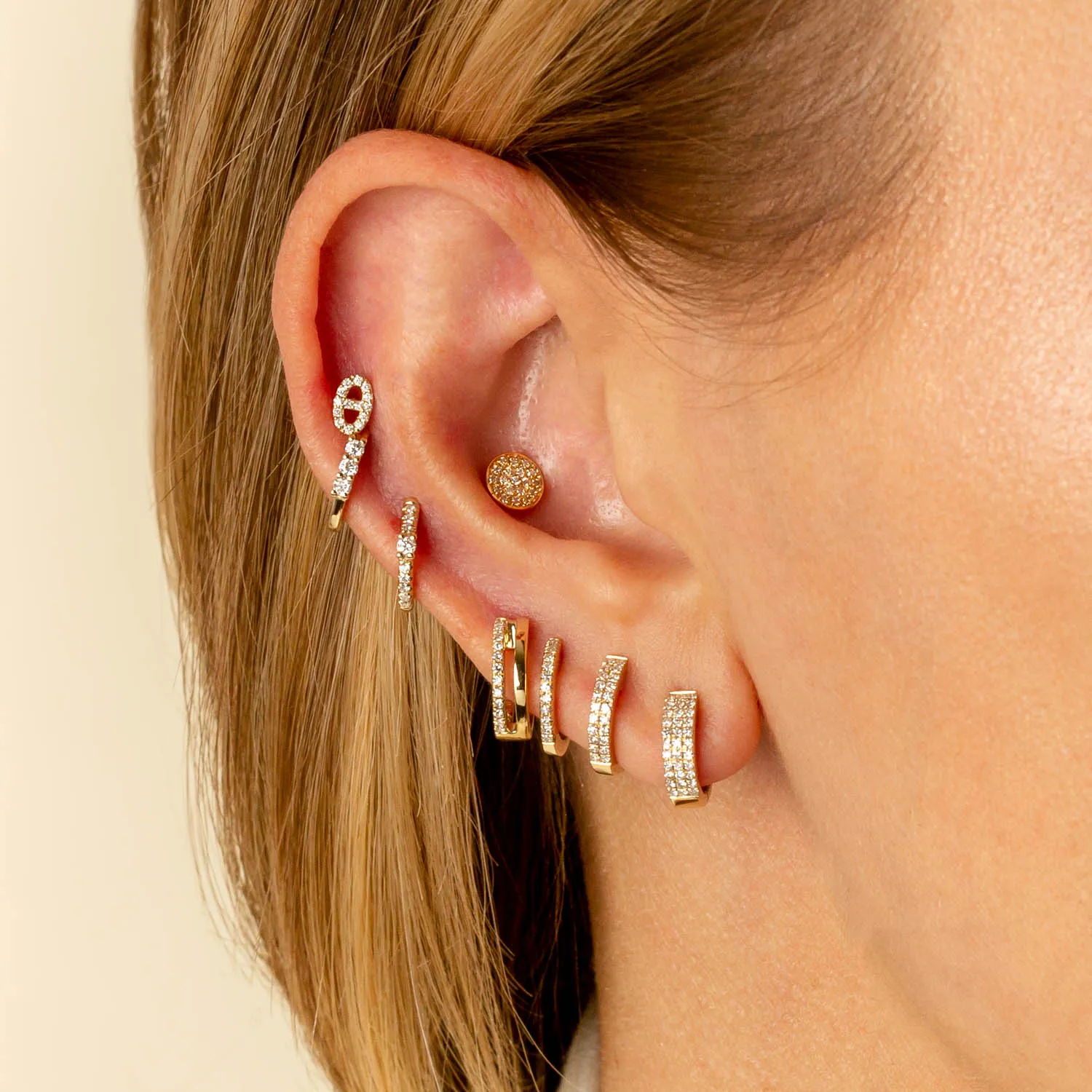 Diamond Triple Row Huggie Earring 14K