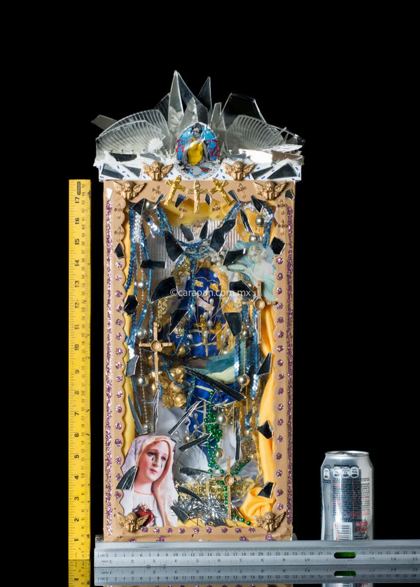 Diorama w Magic Religious Eelments by Mexican Artist A.Torres Kitsch Art