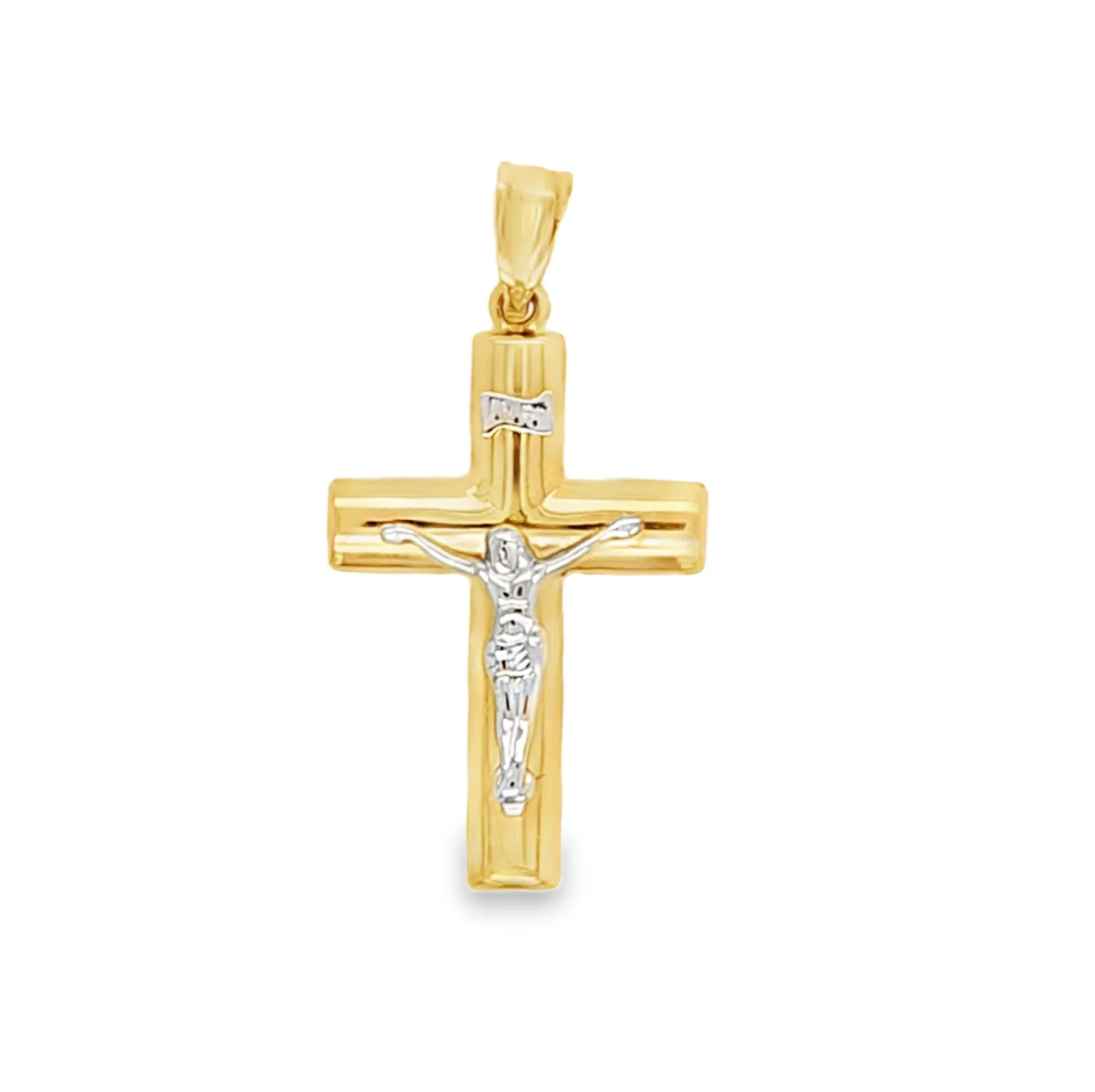 Domed Two-Tone Crucifix Cross with Jesus Christ