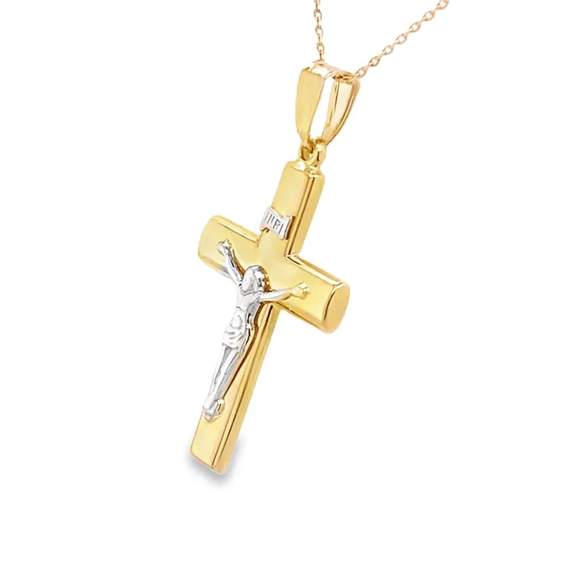 Domed Two-Tone Crucifix Cross with Jesus Christ