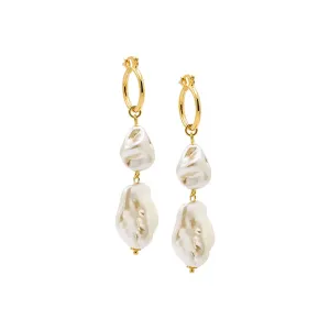 Double Baroque Pearl Dangle Drop Hoop Earring