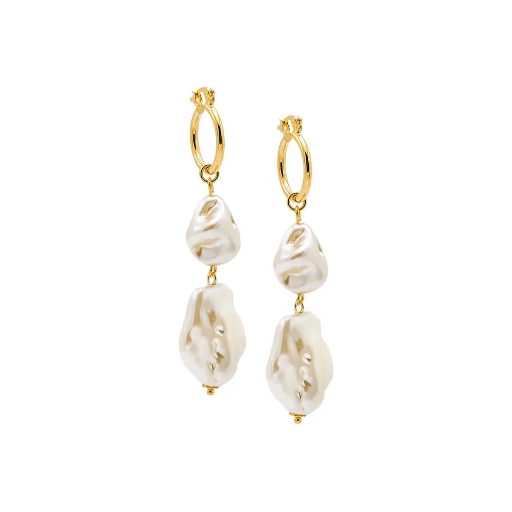 Double Baroque Pearl Dangle Drop Hoop Earring