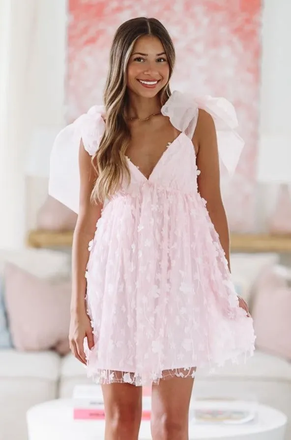 Dreamy Flower Petal Mini Dress - Light Pink