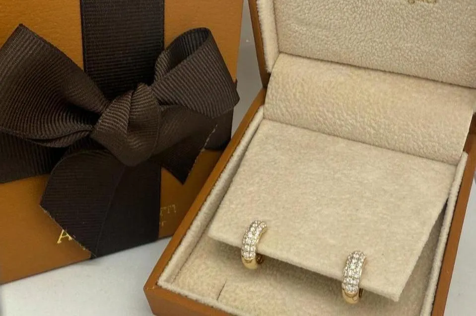Earrings 14kt Yellow Gold Huggies & 3-Row Diamonds