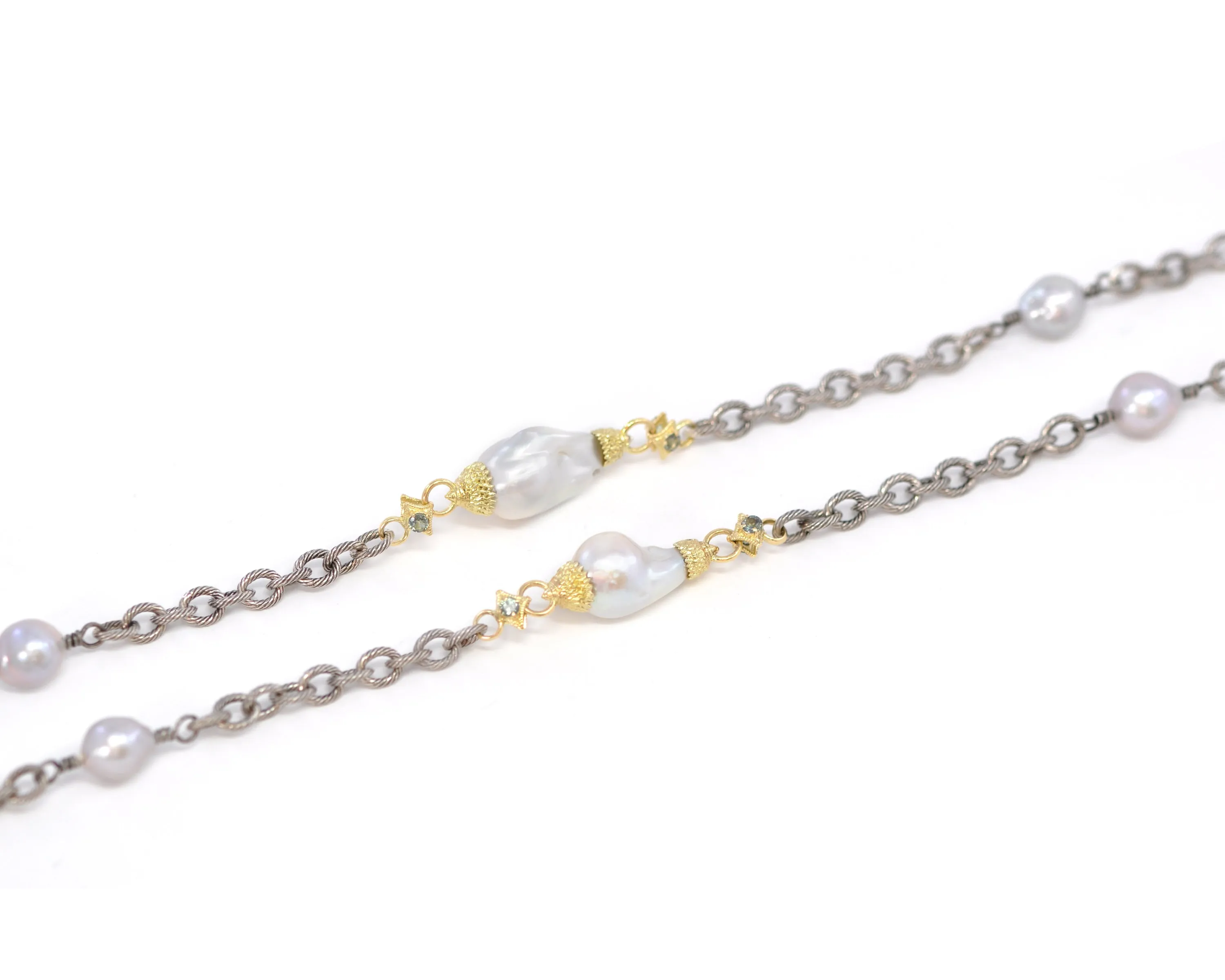 Edison Pearl Stations on Chain Link Necklace