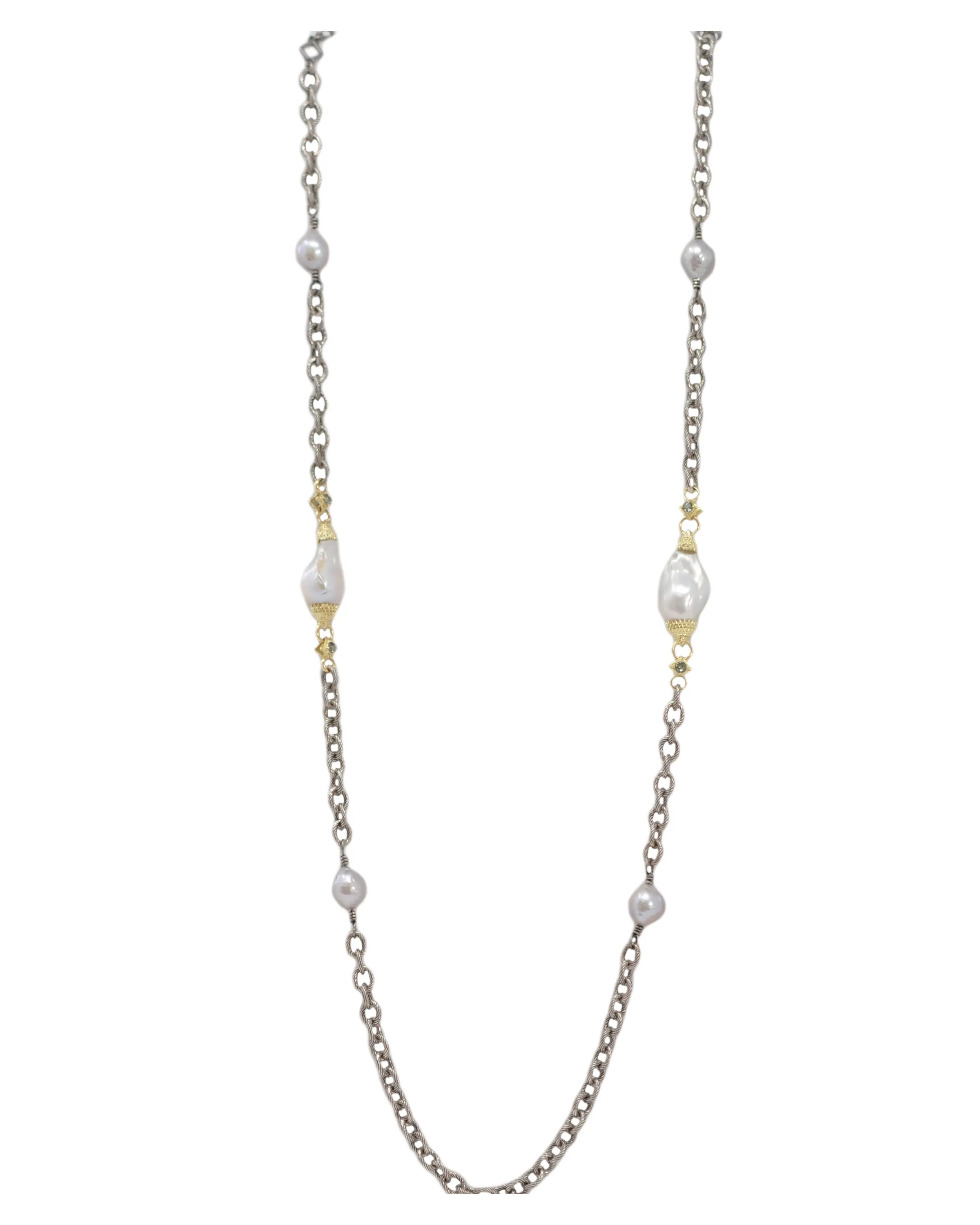 Edison Pearl Stations on Chain Link Necklace