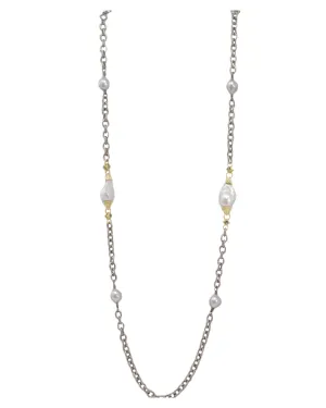 Edison Pearl Stations on Chain Link Necklace