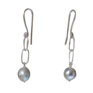 Fine Silver and Blue Akoya Pearl Earrings