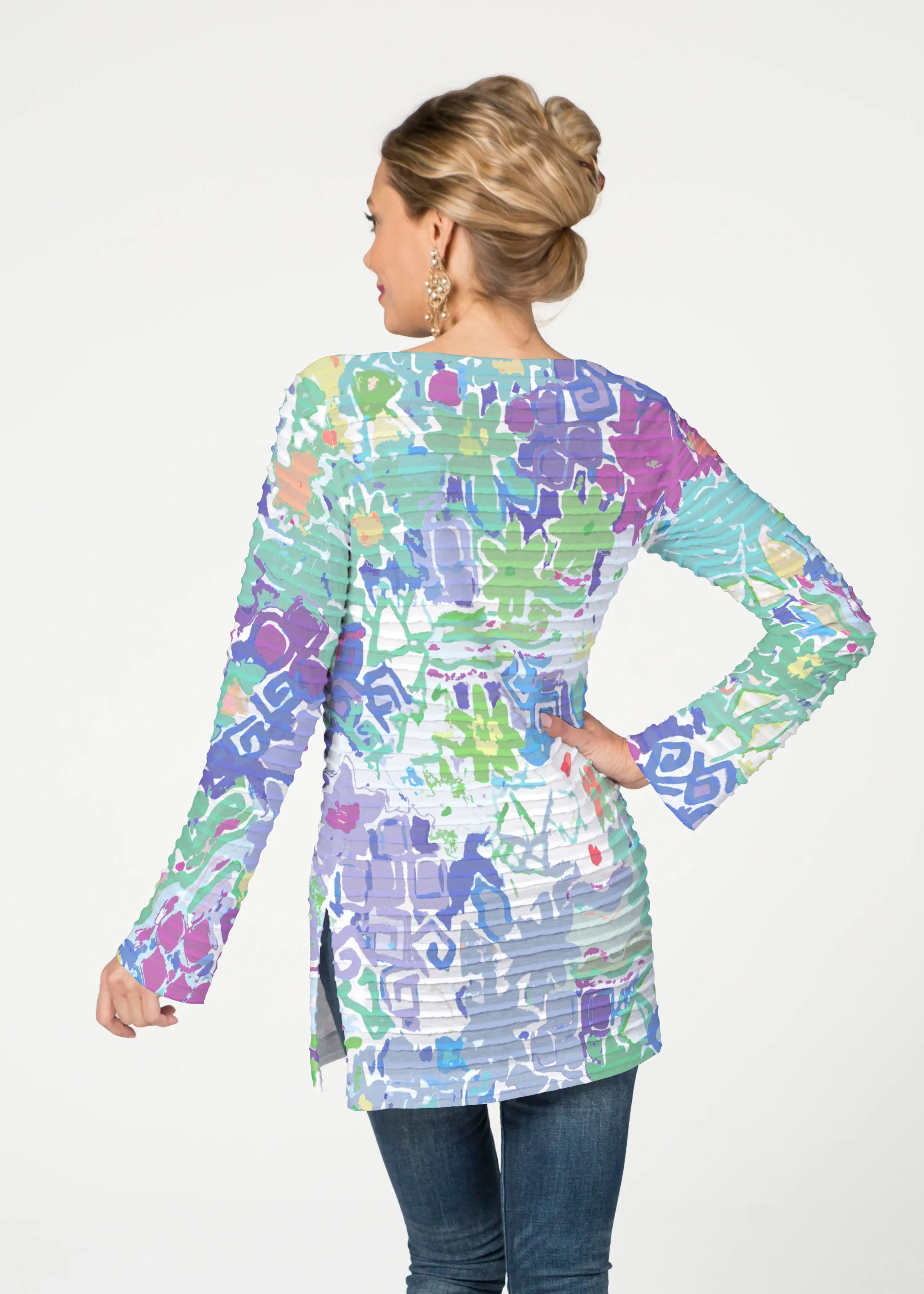 Floral Graffiti (19210) ~ Banded Boatneck Tunic