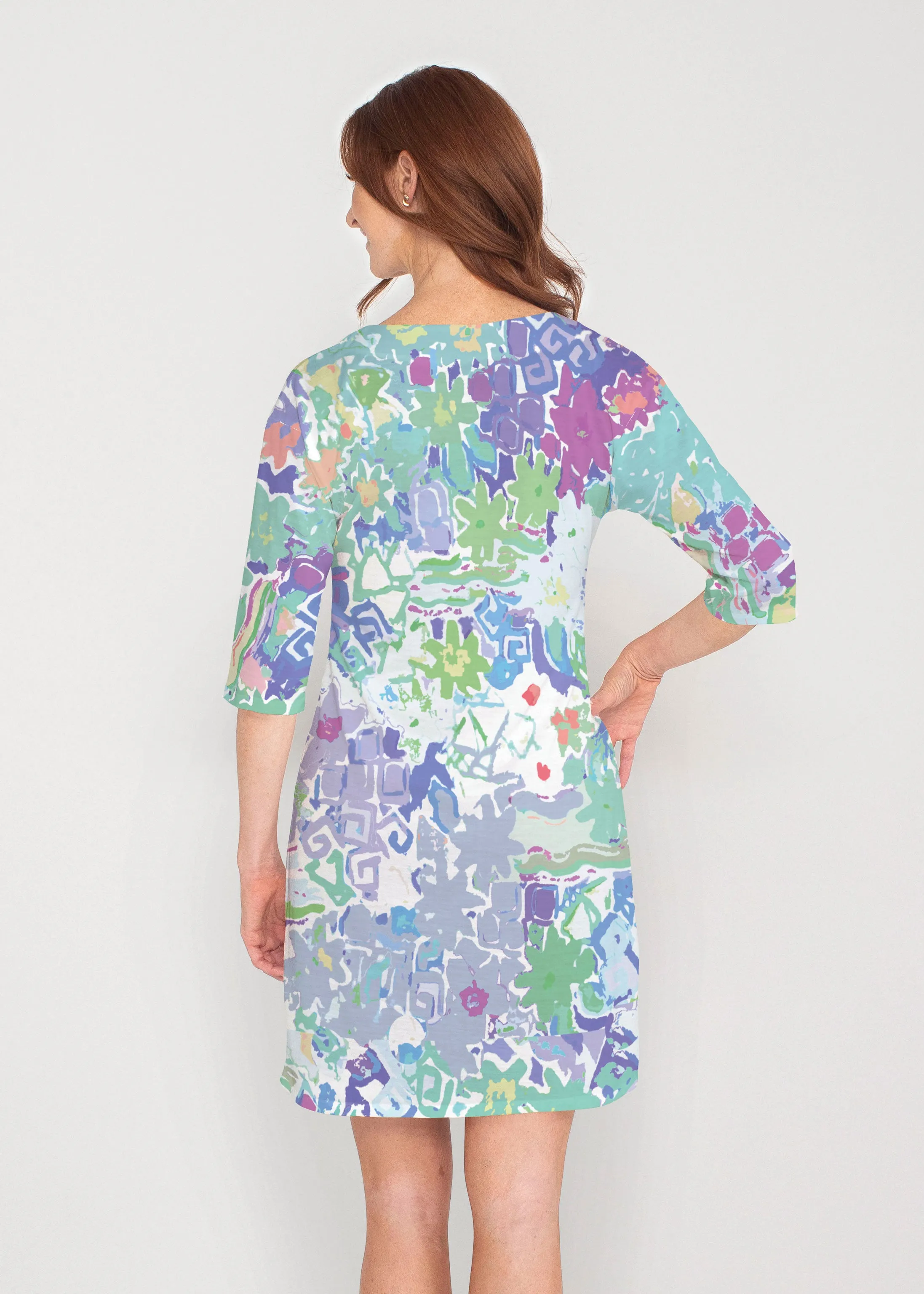 Floral Graffiti (19210) ~ Drop Shoulder 3/4 Sleeve V-Neck Dress