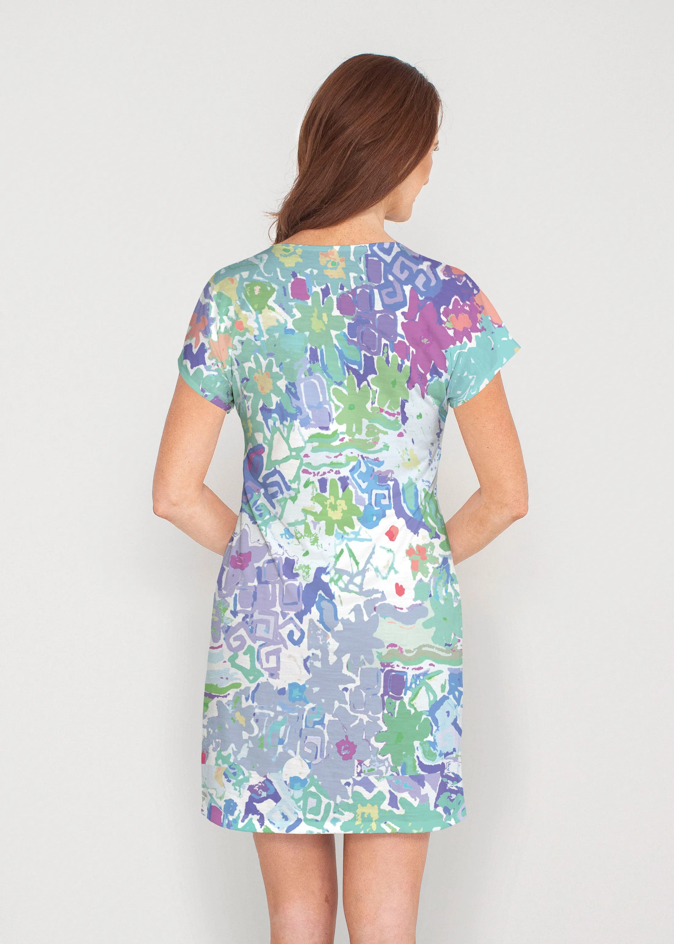 Floral Graffiti (19210) ~ French Terry Short Sleeve Crew Dress