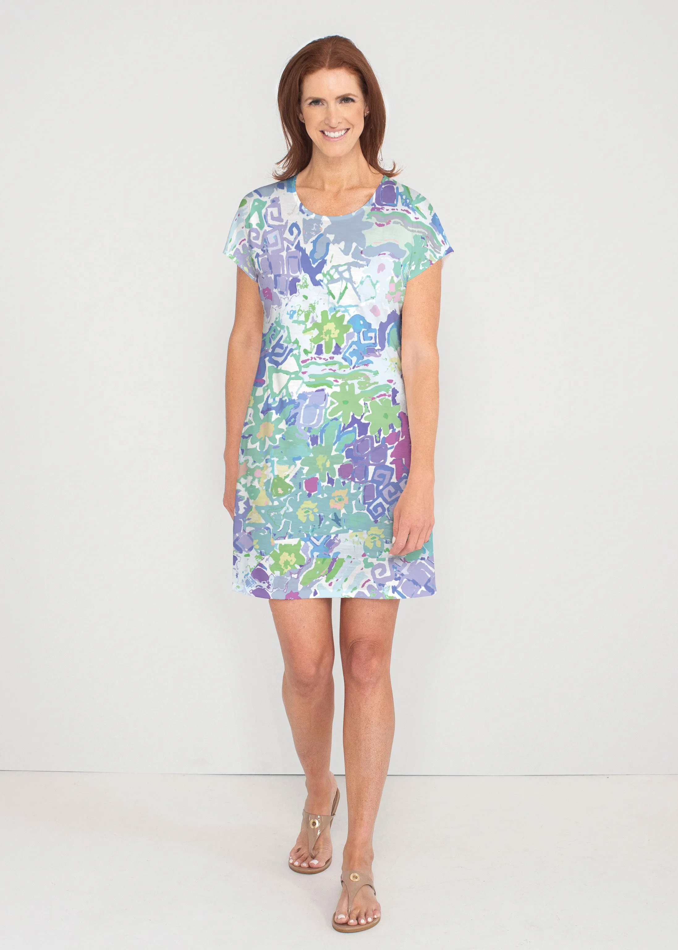 Floral Graffiti (19210) ~ French Terry Short Sleeve Crew Dress