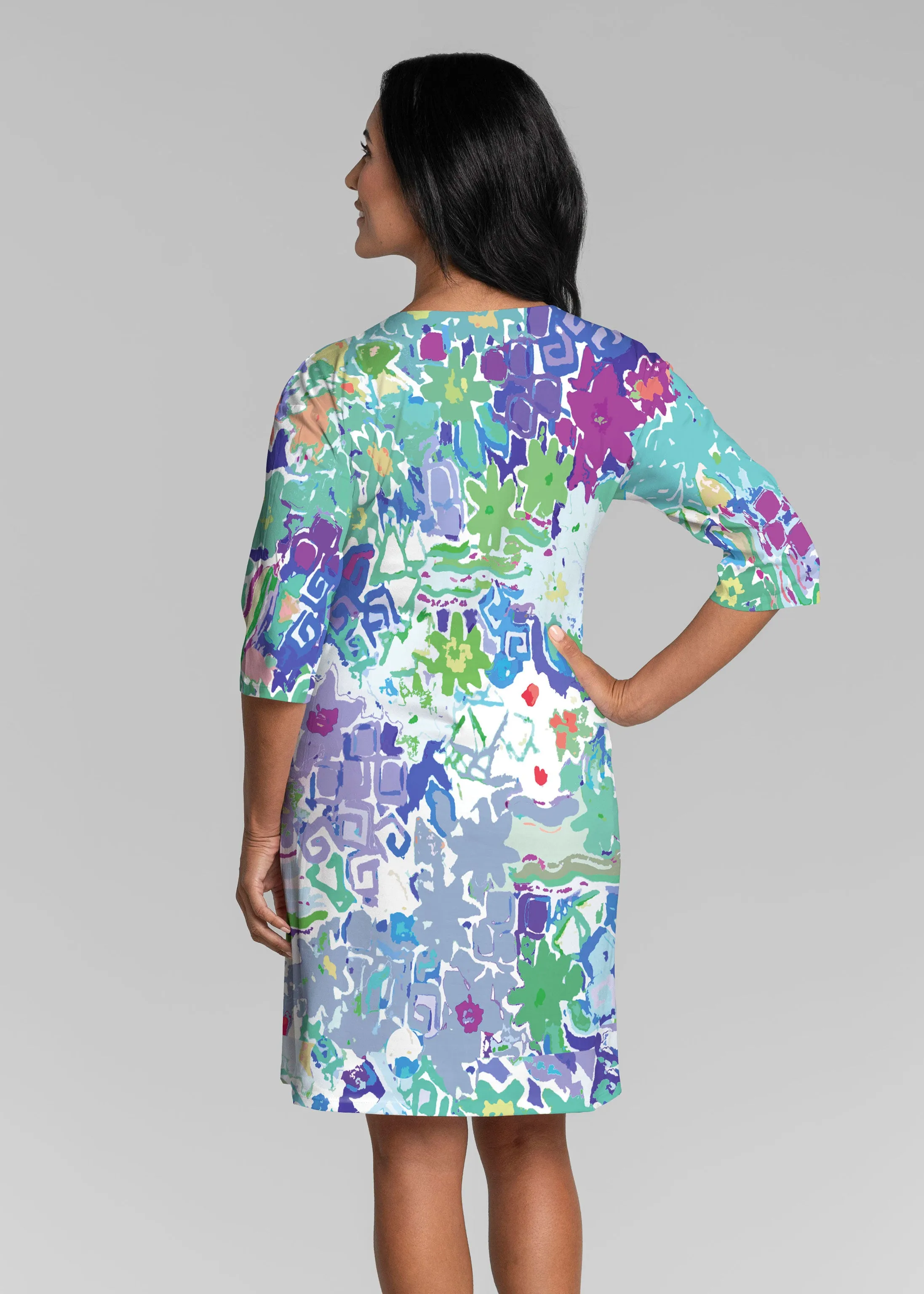 Floral Graffiti (19210) ~ Lucy 3/4 Sleeve V-Neck Dress