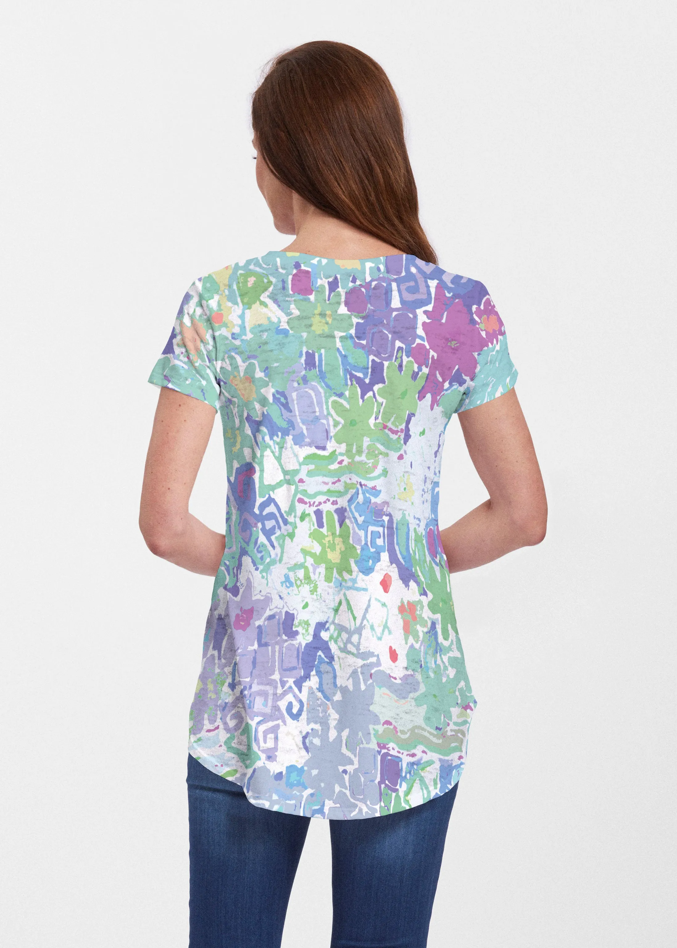 Floral Graffiti (19210) ~ Short Sleeve Scoop Neck Flowy Tunic