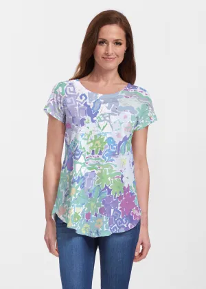 Floral Graffiti (19210) ~ Short Sleeve Scoop Neck Flowy Tunic