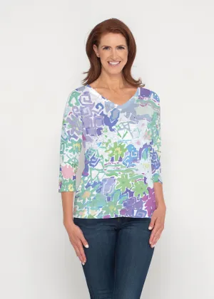 Floral Graffiti (19210) ~ Signature 3/4 Sleeve V-Neck Top