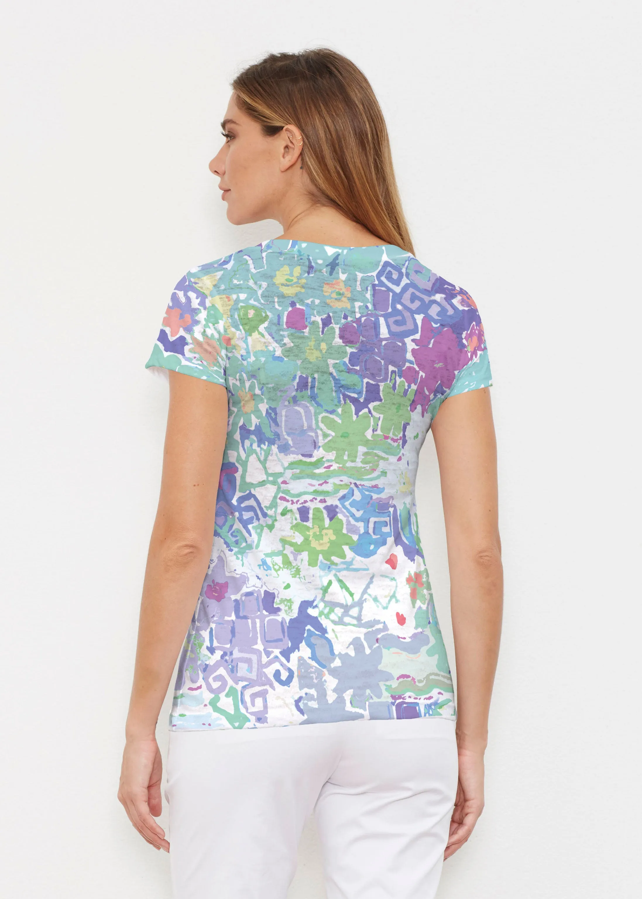 Floral Graffiti (19210) ~ Signature Cap Sleeve V-Neck Shirt