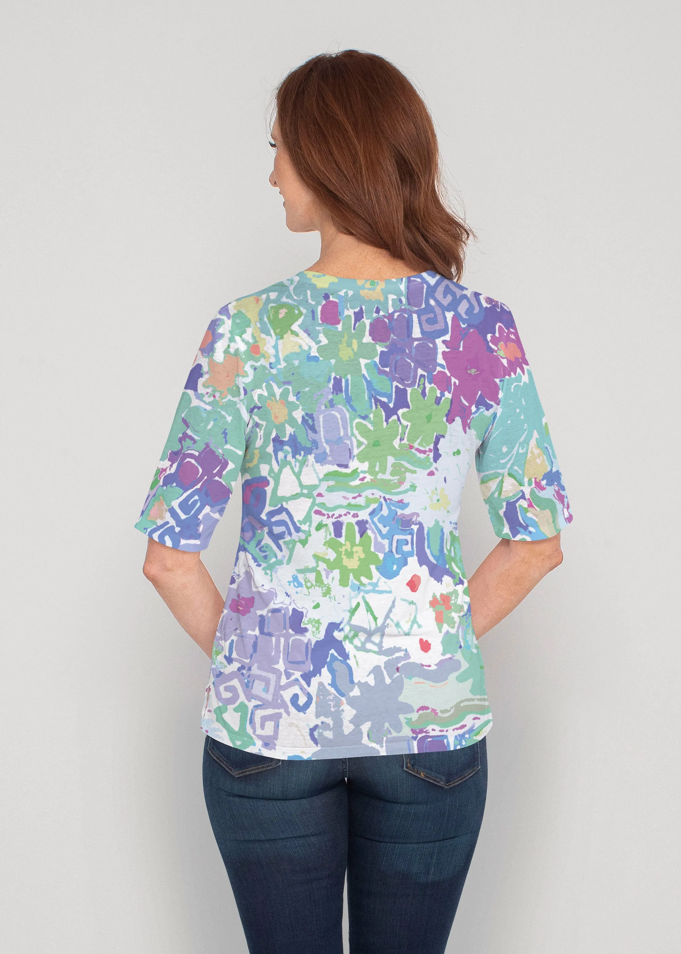 Floral Graffiti (19210) ~ Signature Elbow Sleeve V-Neck Top