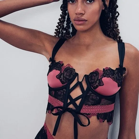 For Love and Lemons Ivy Bustier embroidered roses