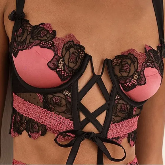 For Love and Lemons Ivy Bustier embroidered roses
