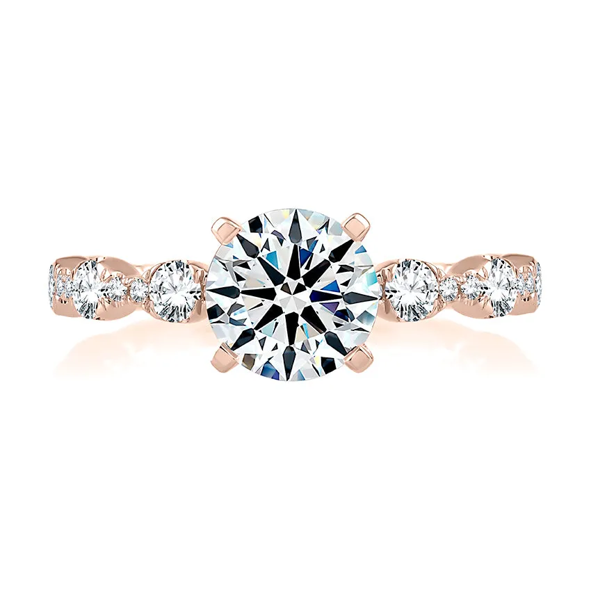 Four Prong Diamond Engagement Ring with Scalloped Band
