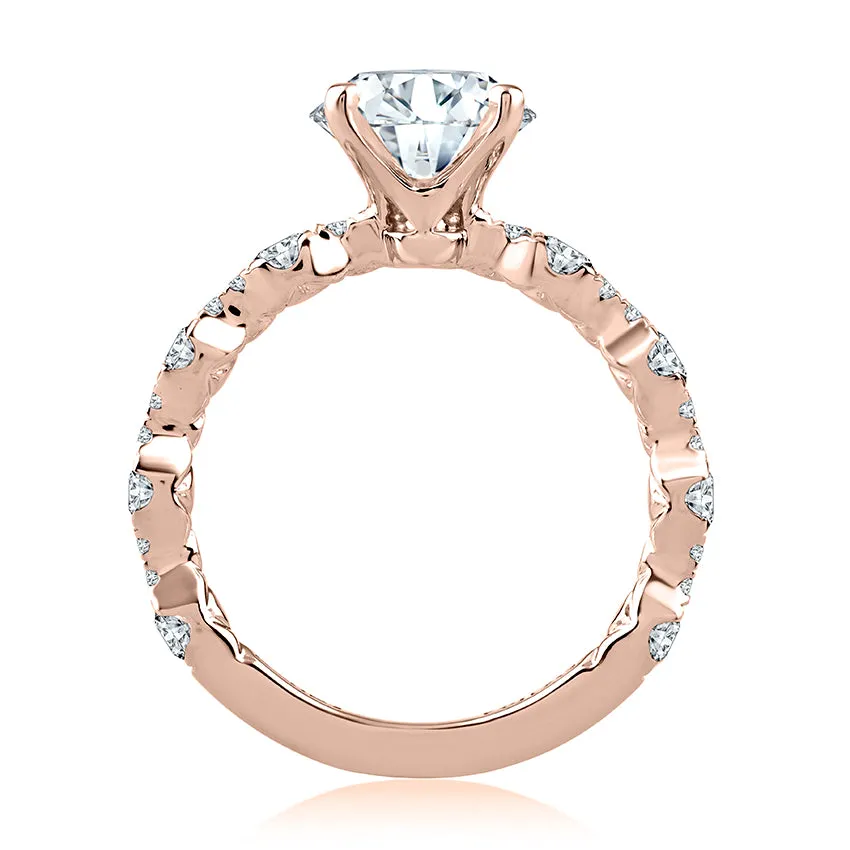 Four Prong Diamond Engagement Ring with Scalloped Band