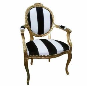 French Louis XVI Arm Chair - Black and White Stripe