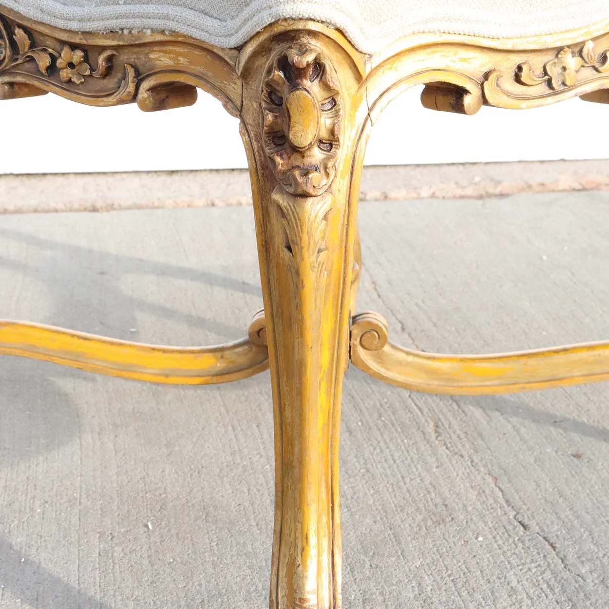 French Parisian Louis XV Revival Painted Beech Upholstered Stool / Tabouret