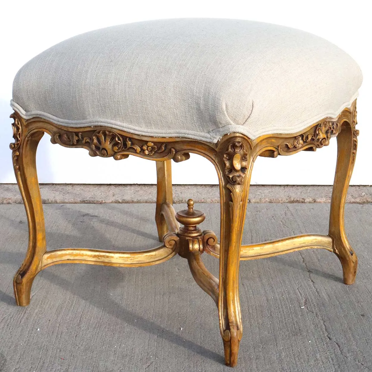 French Parisian Louis XV Revival Painted Beech Upholstered Stool / Tabouret