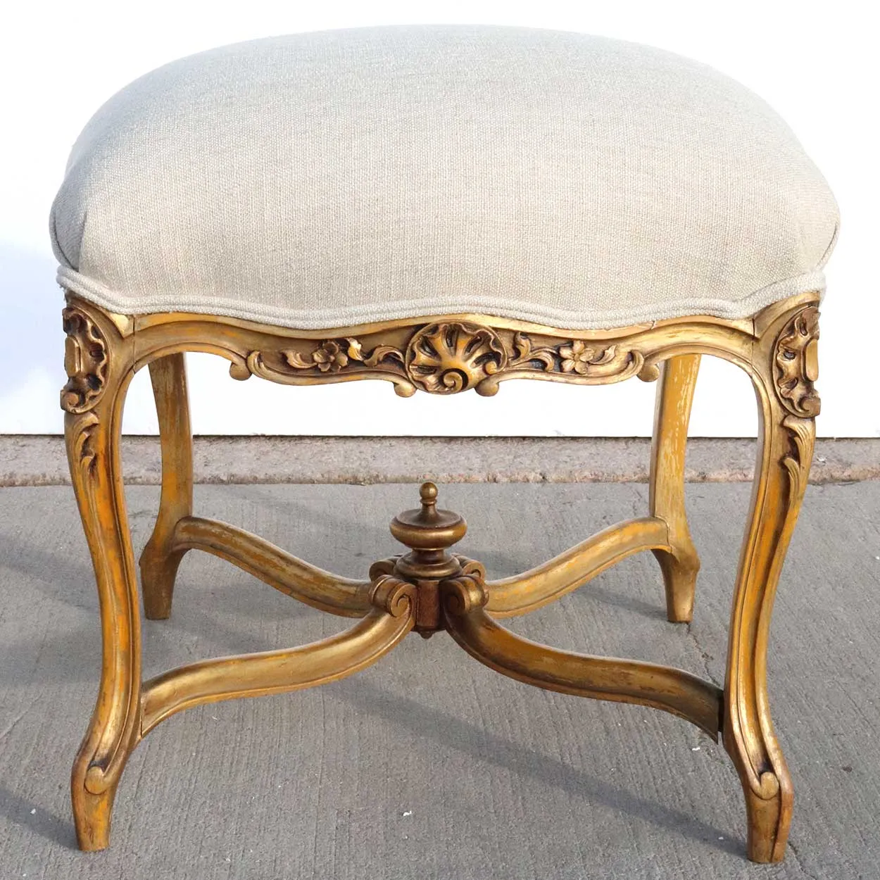French Parisian Louis XV Revival Painted Beech Upholstered Stool / Tabouret