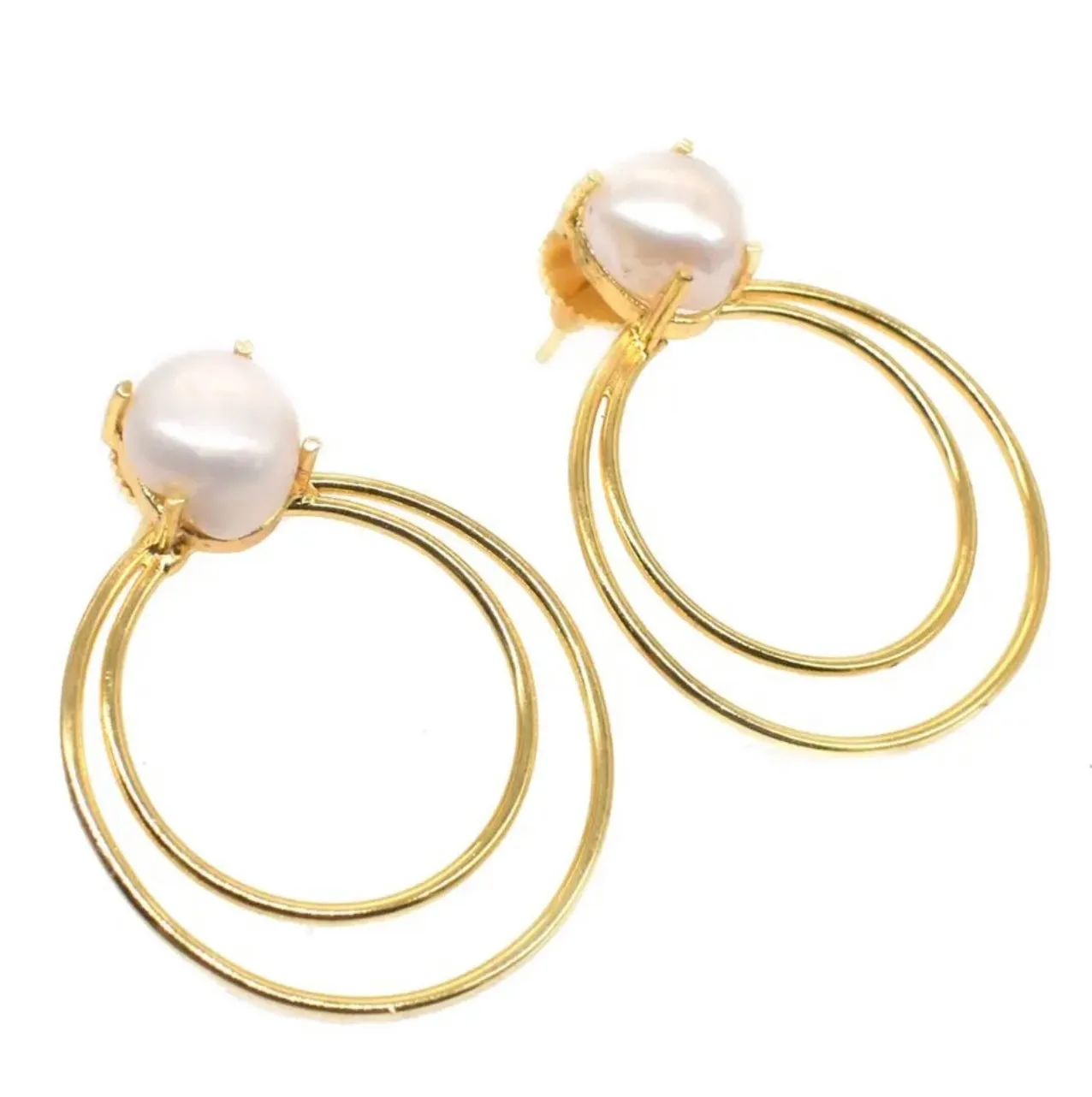 Freshwater Baroque Pearl Double Hoop Earrings 1.5"