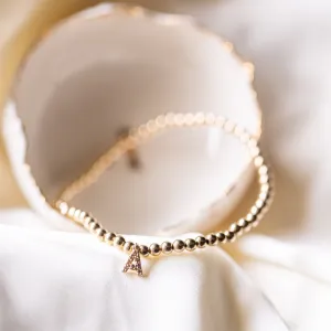 Gold Beads with Diamond Paved Initial