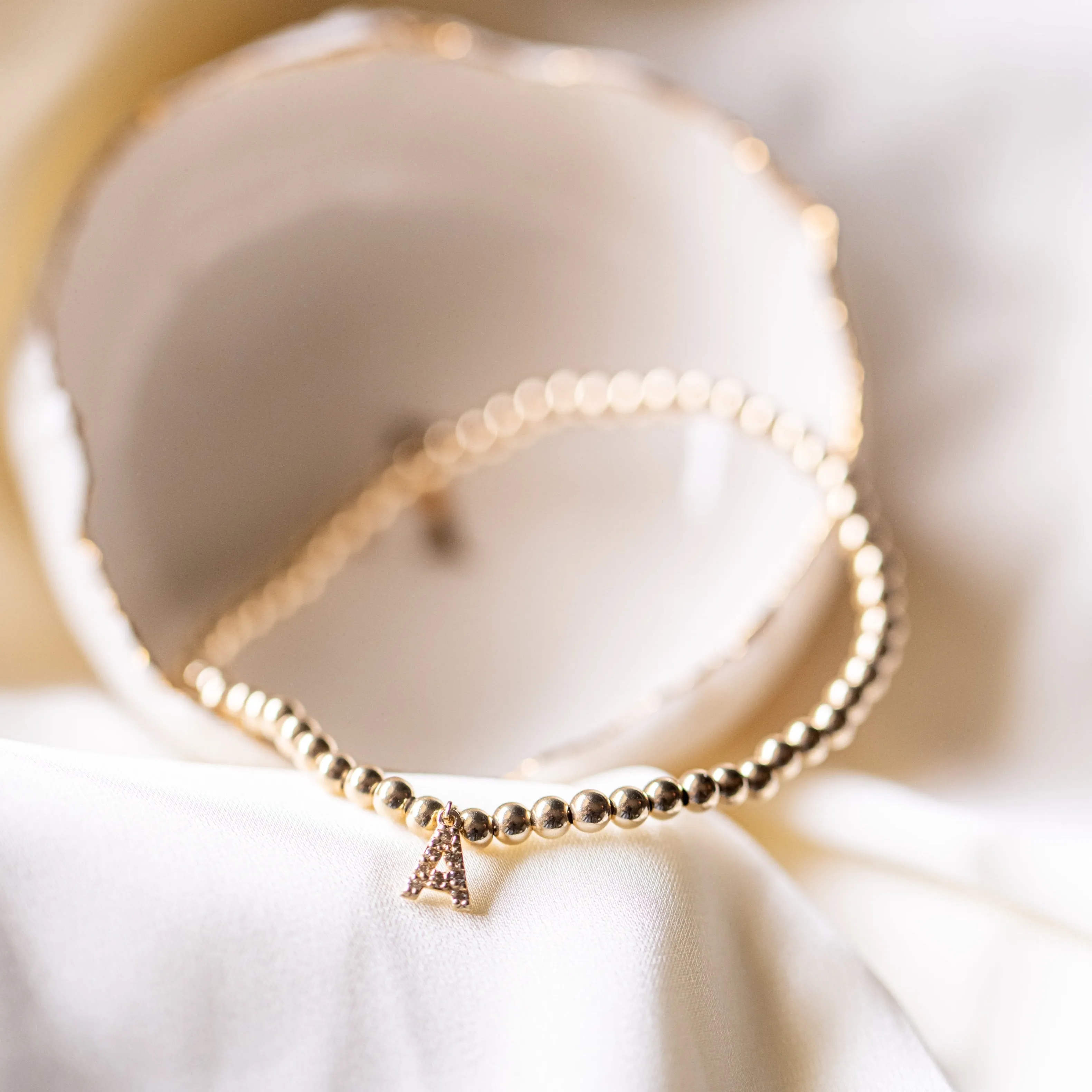 Gold Beads with Diamond Paved Initial