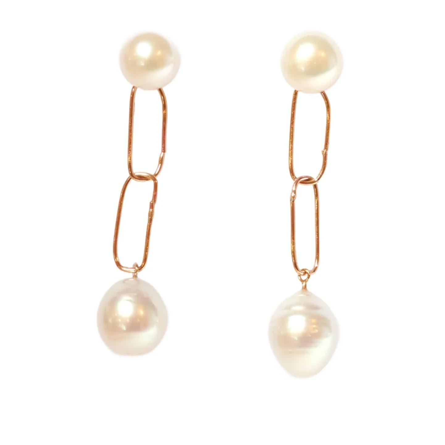 Gold Living Links and Pearl Earrings