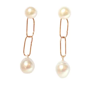Gold Living Links and Pearl Earrings